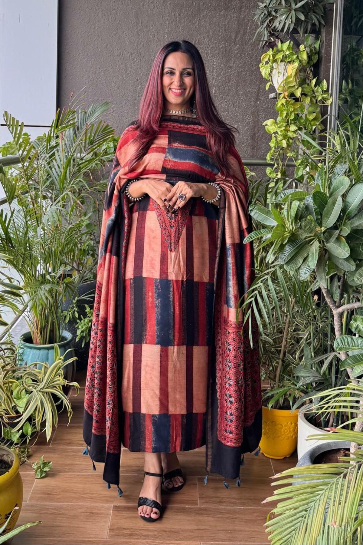 Ajrakh Pure Chanderi Silk kurta dupatta Set